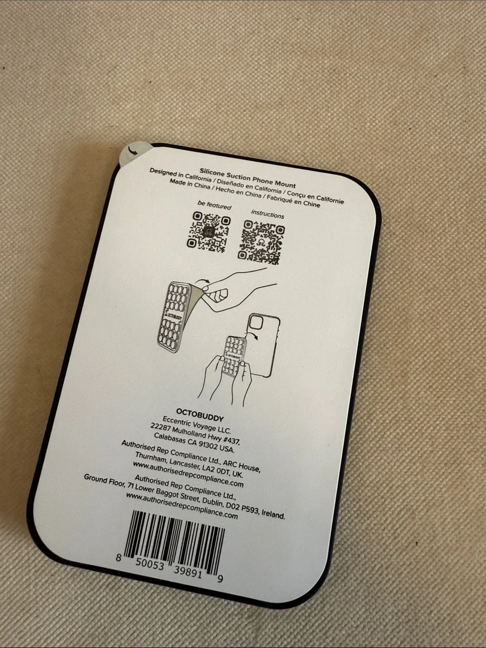 Octobuddy Black/Mirror Suction Phone Grip Mount